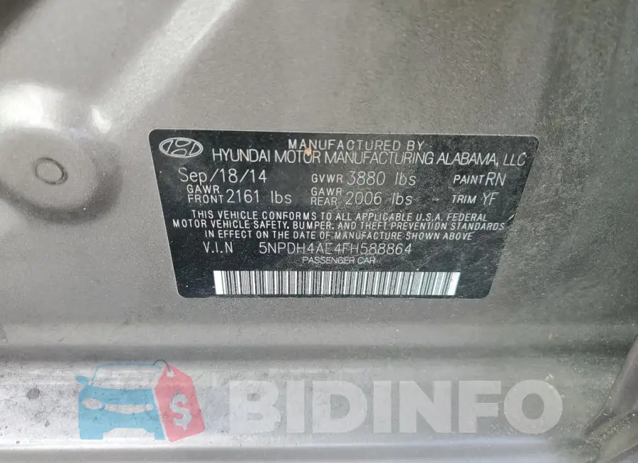 5NPDH4AE4FH588864 Photo# 12