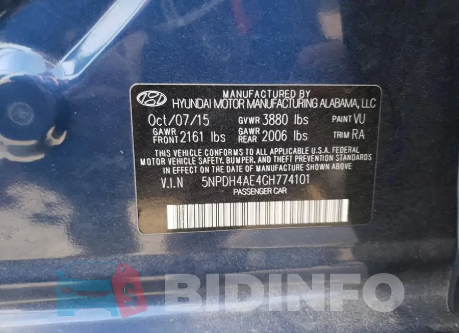 5NPDH4AE4GH774101 Photo# 12