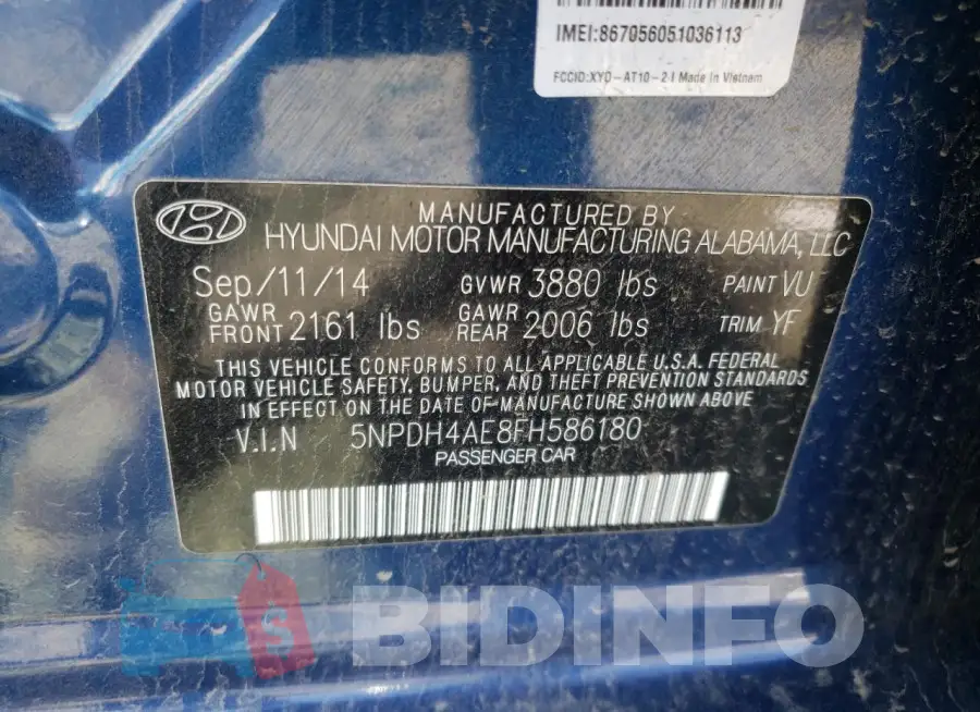 5NPDH4AE8FH586180 Photo# 12