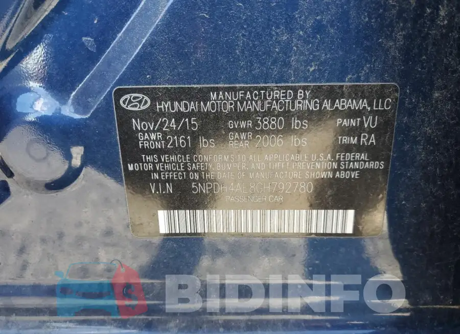5NPDH4AE8GH792780 Photo# 12