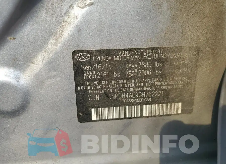 5NPDH4AE9GH762221 Photo# 12