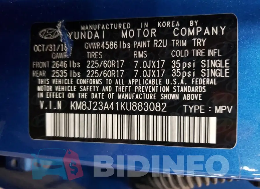 KM8J23A41KU883082 Photo# 13