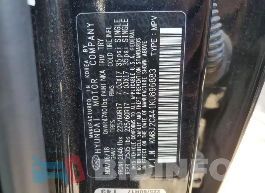KM8J2CA41KU896883 Photo# 13