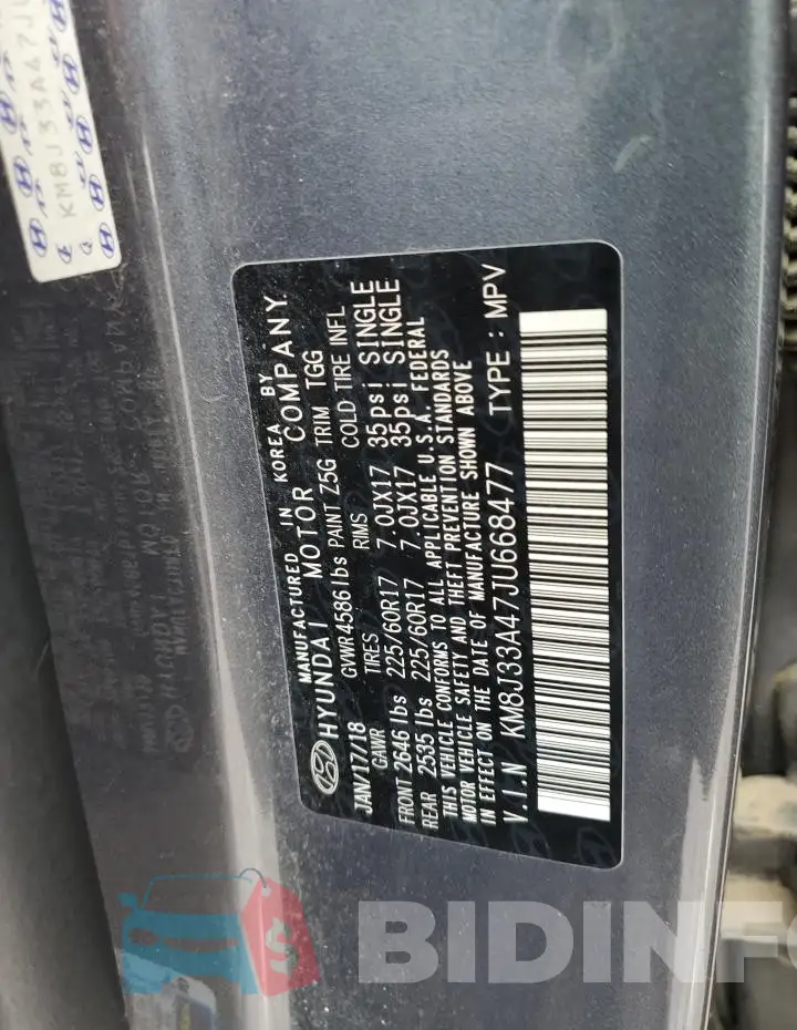 KM8J33A47JU668477 Photo# 13