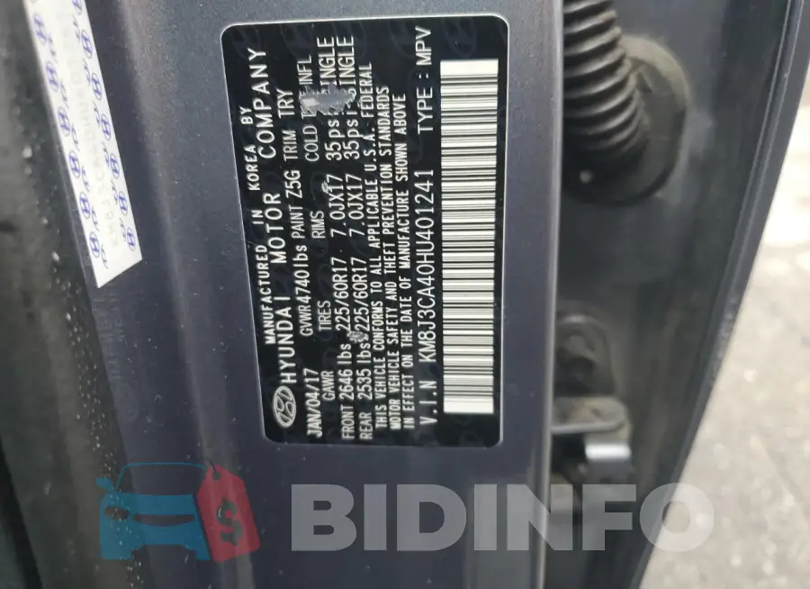 KM8J3CA40HU401241 Photo# 13