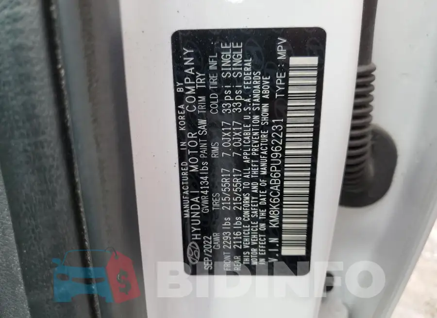 KM8K6CAB6PU962231 Photo# 13