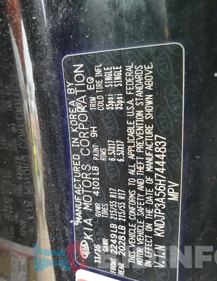 KNDJP3A56H7444837 Photo# 13