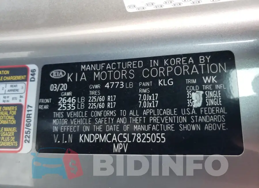 KNDPMCAC5L7825055 Photo# 13