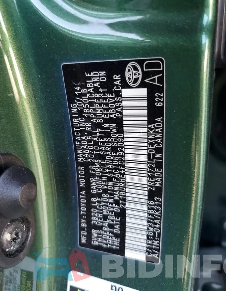 2T1BURHE4FC292090 Photo# 12