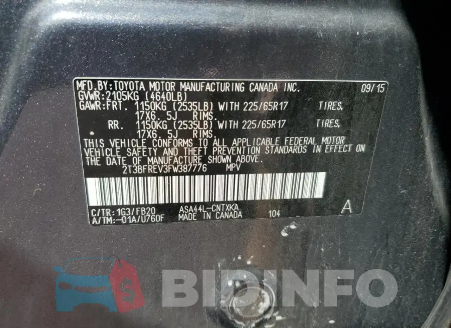 2T3BFREV3FW387776 Photo# 13