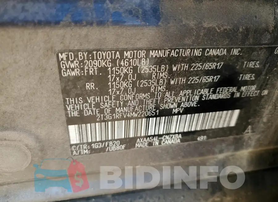 2T3G1RFV4MW220651 Photo# 13