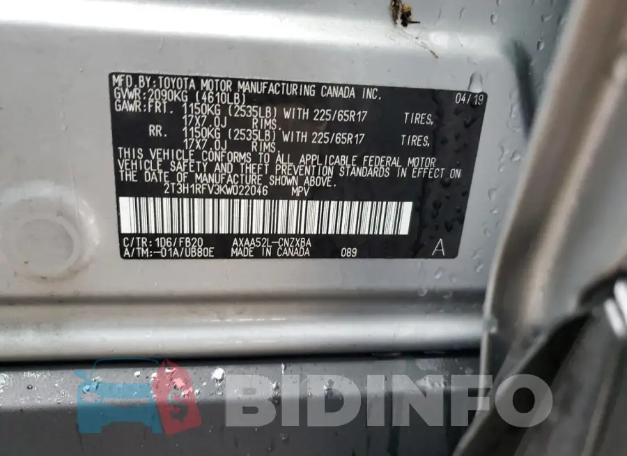 2T3H1RFV3KW022046 Photo# 13