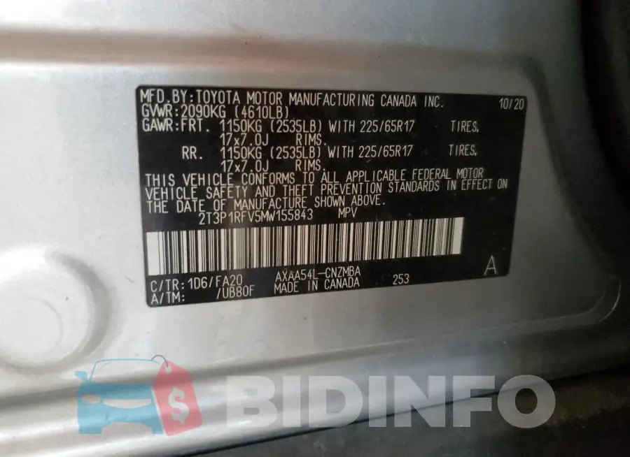 2T3P1RFV5MW155843 Photo# 14