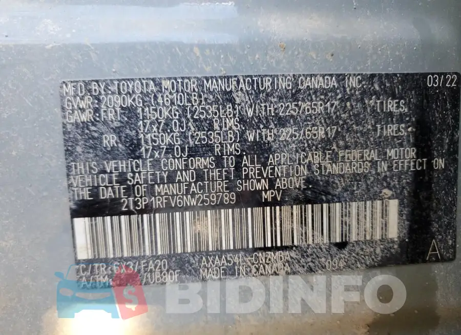 2T3P1RFV6NW259789 Photo# 13