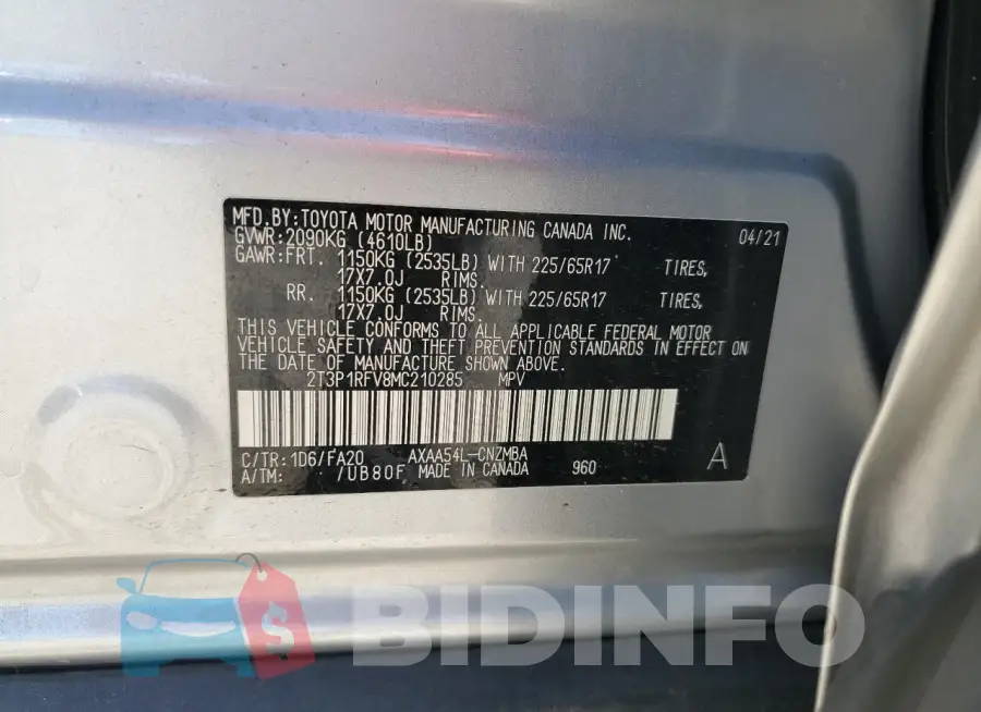 2T3P1RFV8MC210285 Photo# 13