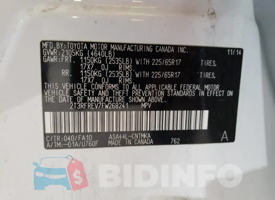 2T3RFREV7FW268241 Photo# 14