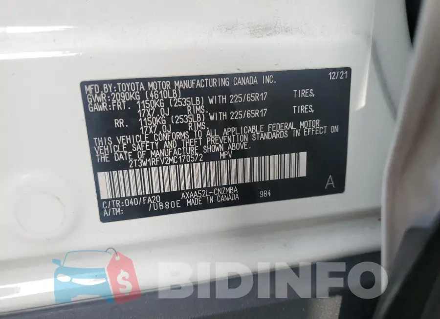 2T3W1RFV2MC170572 Photo# 14