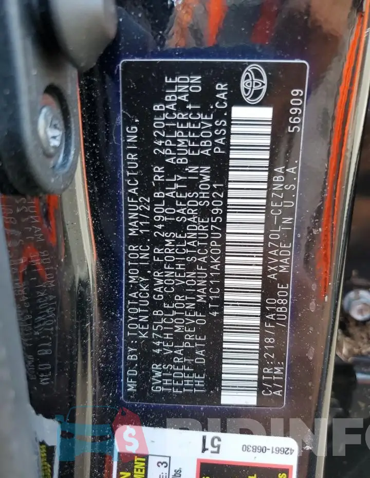 4T1C11AK0PU759021 Photo# 13