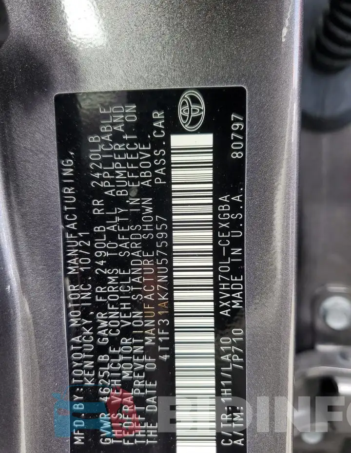 4T1F31AK7NU575957 Photo# 13