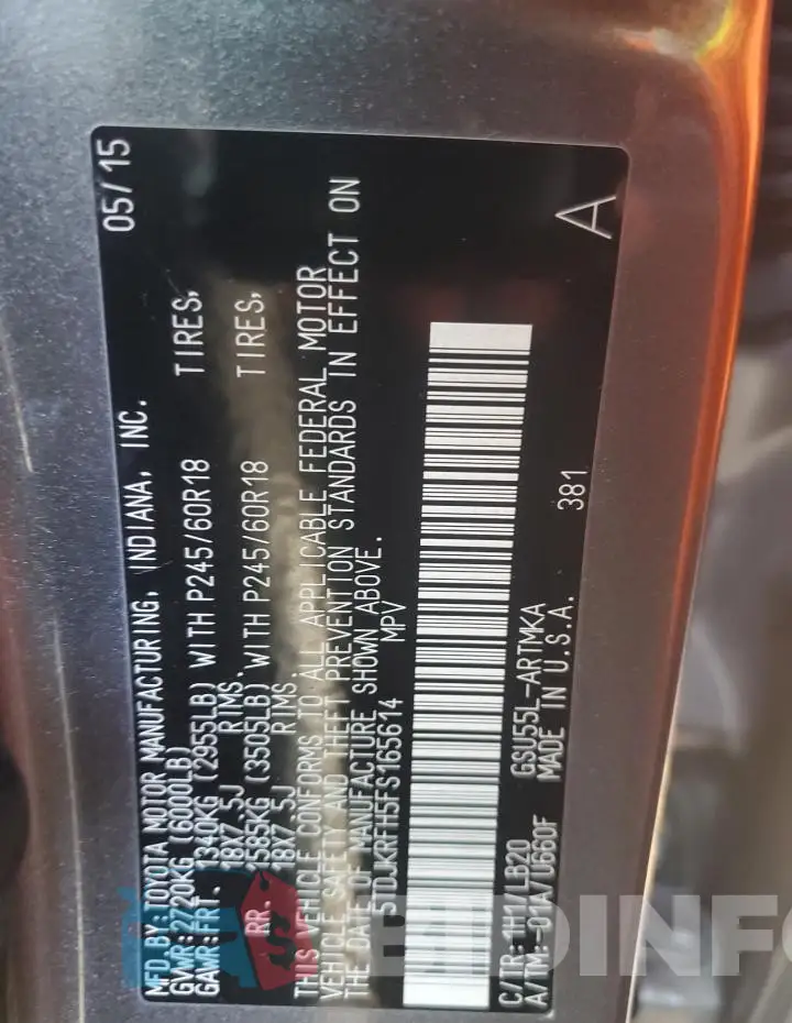 5TDJKRFH5FS165614 Photo# 13
