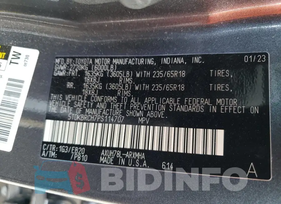 5TDKBRCH7PS114707 Photo# 13