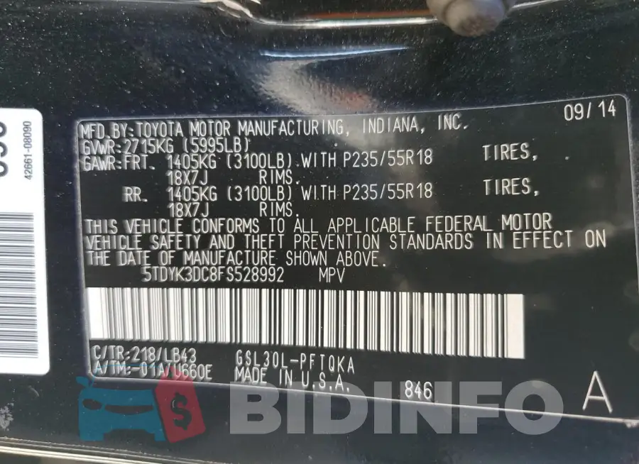 5TDYK3DC8FS528992 Photo# 13