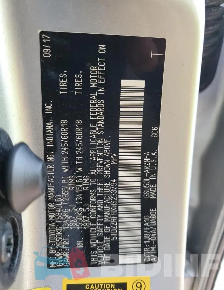 5TDZZRFHXHS233794 Photo# 14