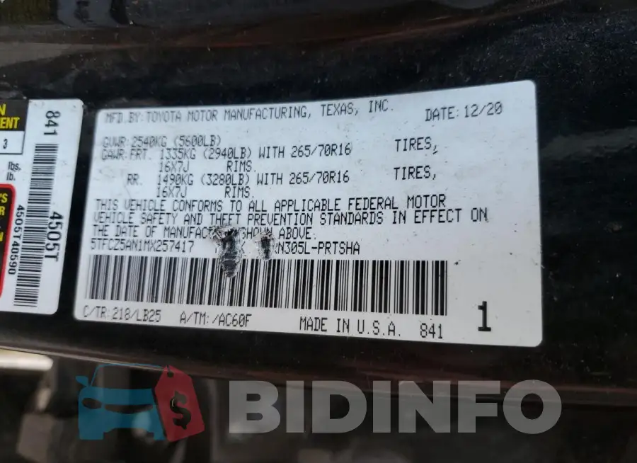 5TFCZ5AN1MX257417 Photo# 13