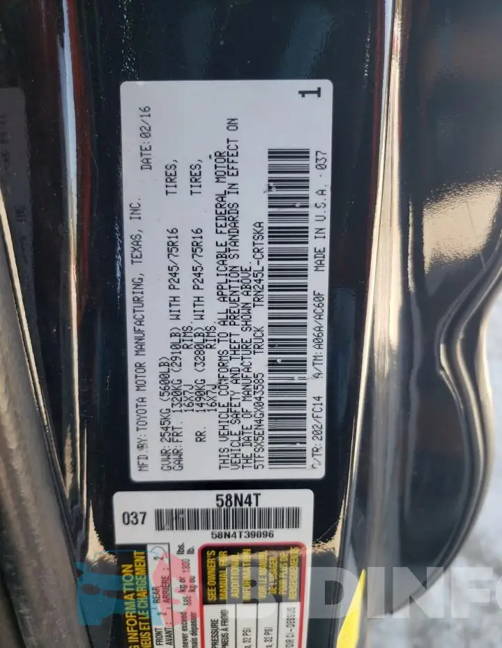 5TFSX5EN4GX043585 Photo# 12