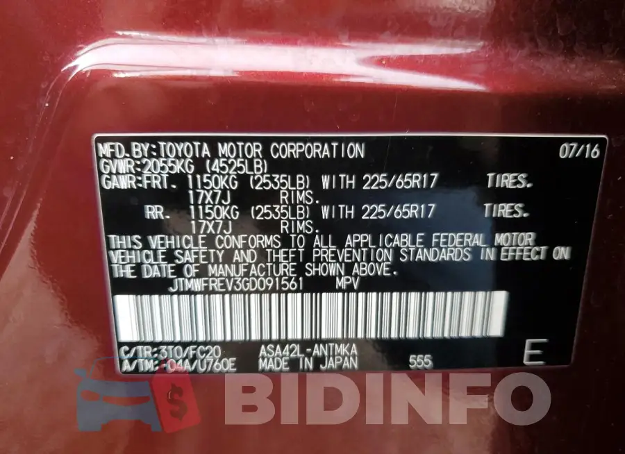 JTMWFREV3GD091561 Photo# 13