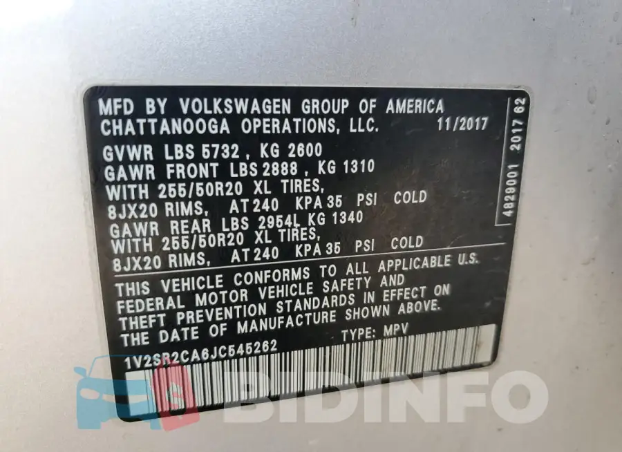 1V2SR2CA6JC545262 Photo# 13
