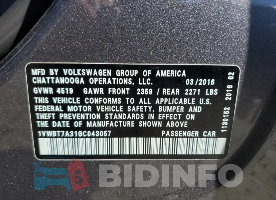 1VWBT7A31GC043057 Photo# 12