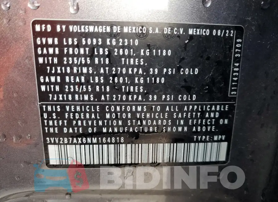 3VV2B7AX6NM164818 Photo# 13
