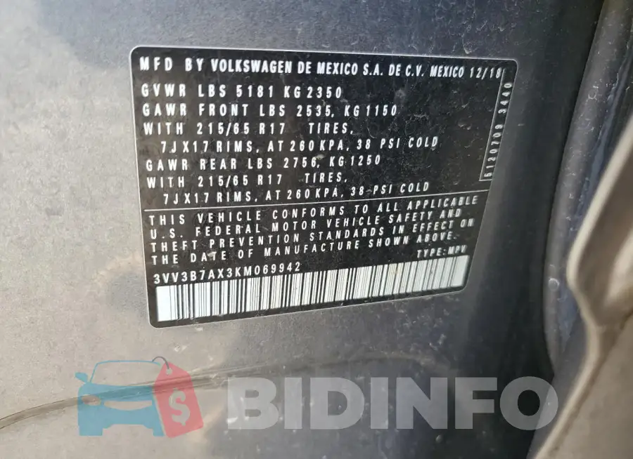 3VV3B7AX3KM069942 Photo# 14