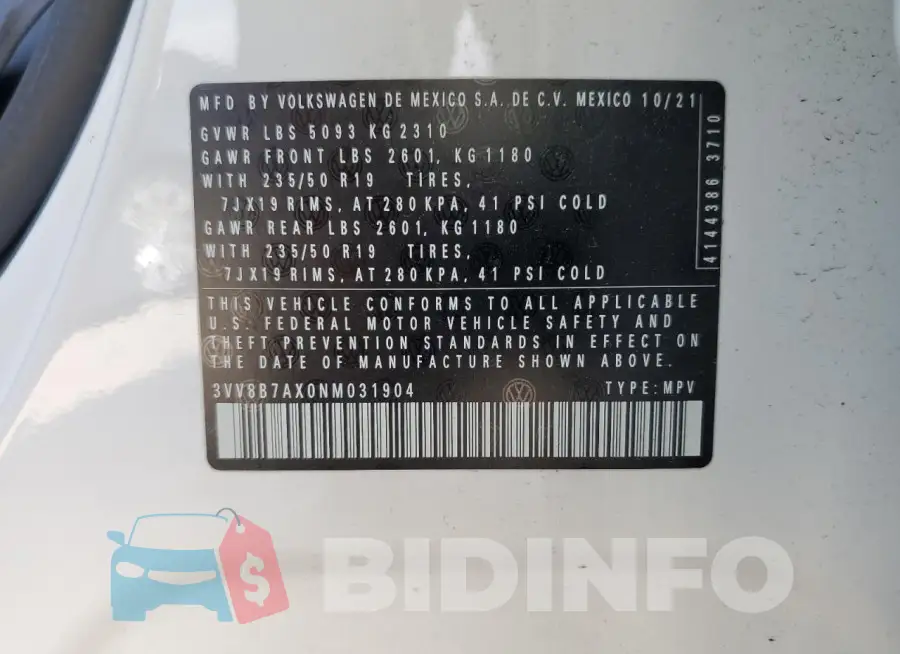 3VV8B7AX0NM031904 Photo# 13