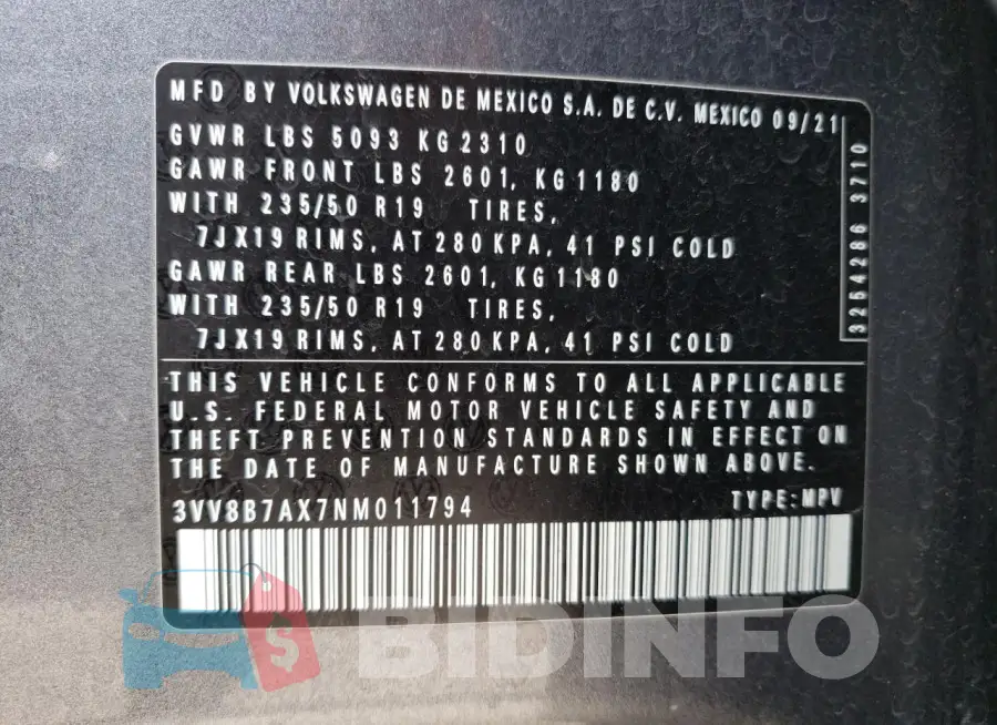 3VV8B7AX7NM011794 Photo# 14