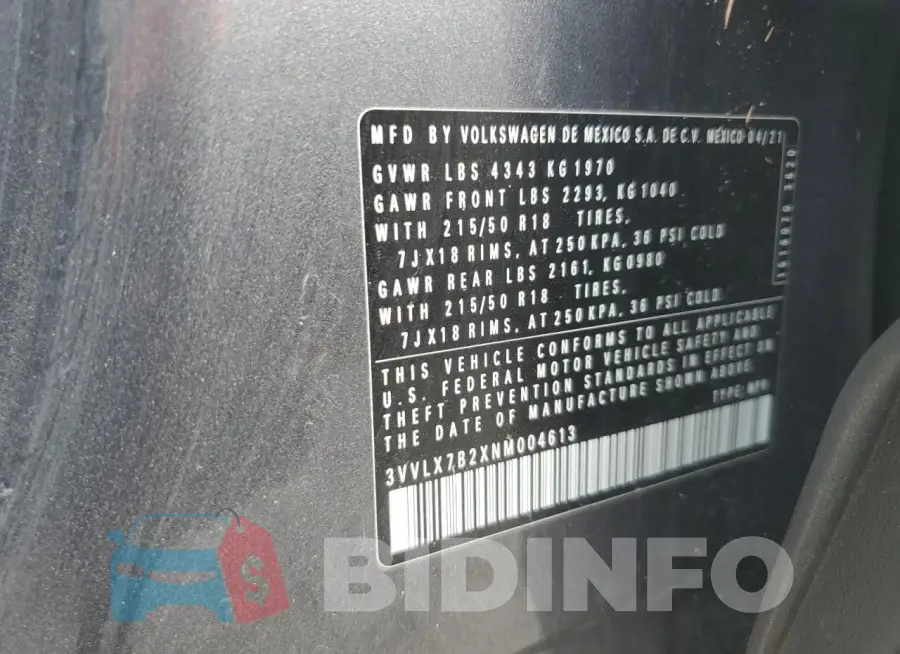 3VVLX7B2XNM004613 Photo# 14