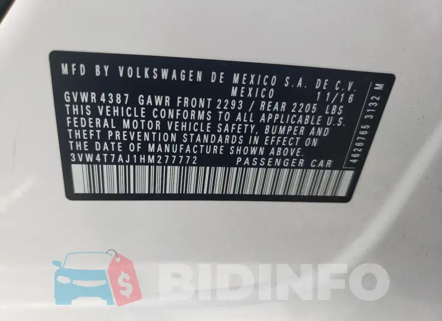 3VW4T7AJ1HM277772 Photo# 12