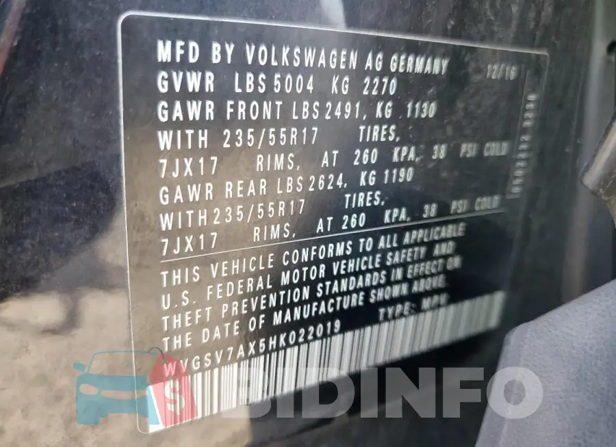 WVGSV7AX5HK022019 Photo# 13