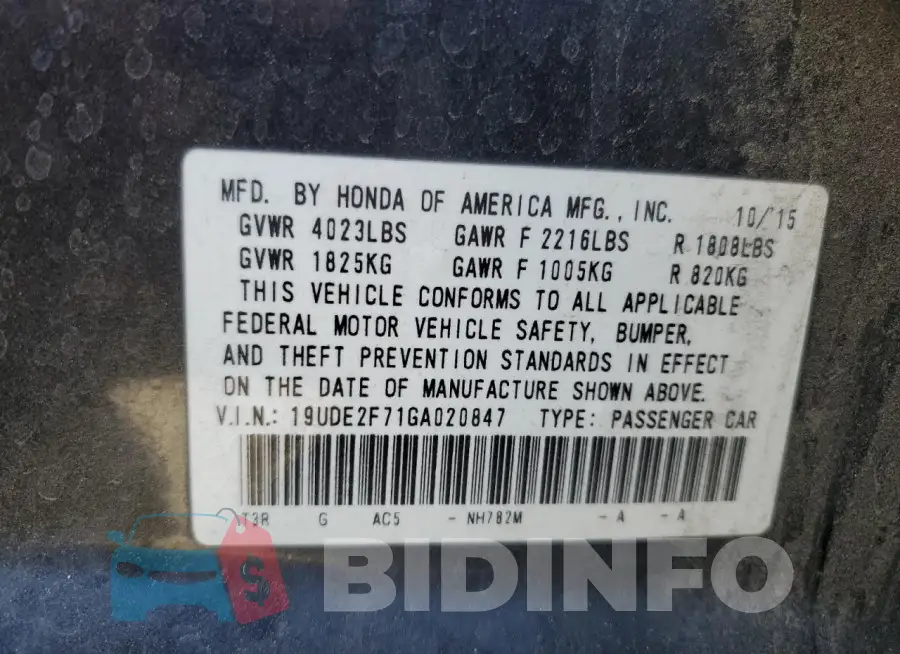 19UDE2F71GA020847 Photo# 12