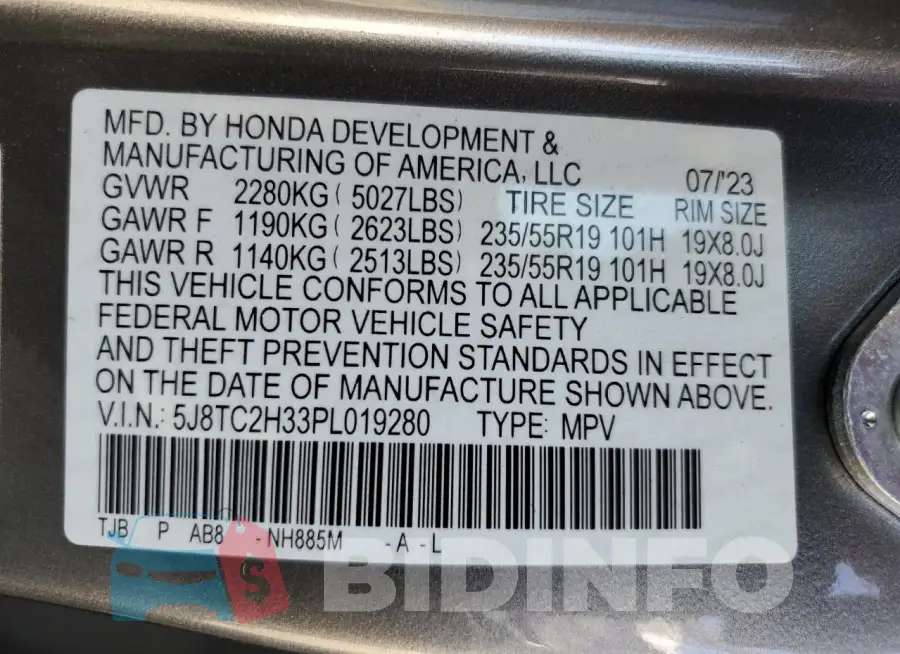 5J8TC2H33PL019280 Photo# 13