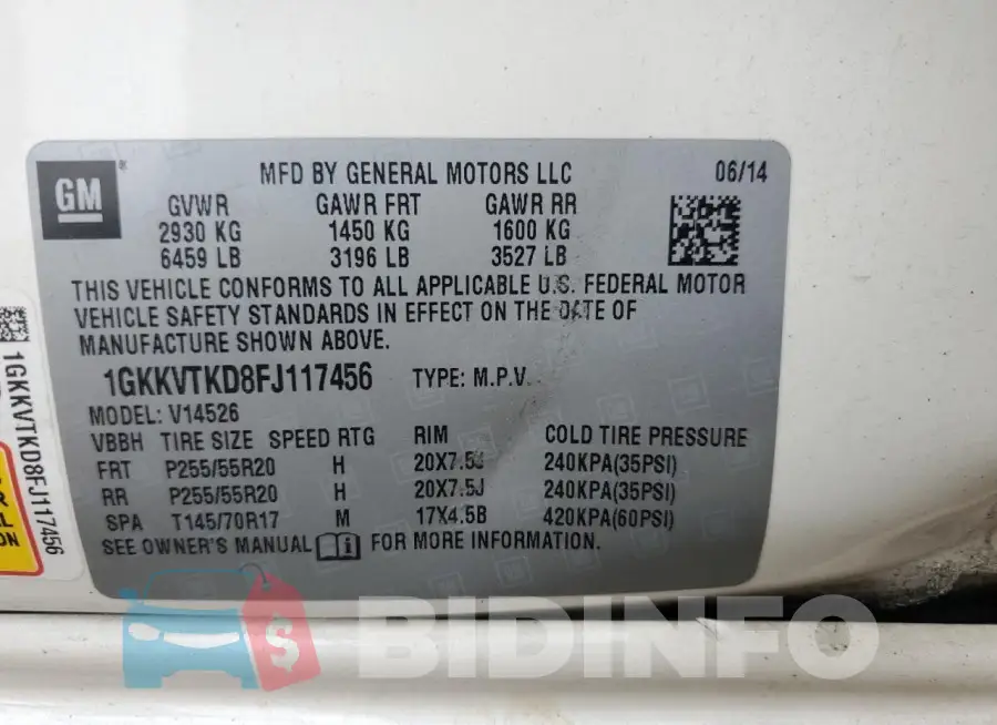1GKKVTKD8FJ117456 Photo# 13