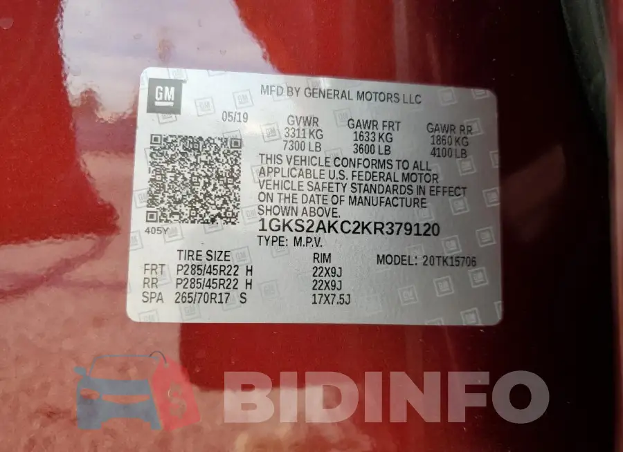 1GKS2AKC2KR379120 Photo# 14