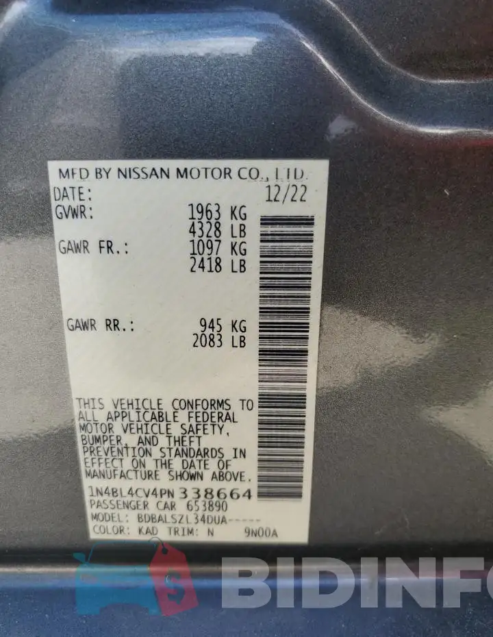 1N4BL4CV4PN338664 Photo# 12