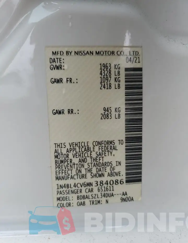 1N4BL4CV6MN384086 Photo# 13