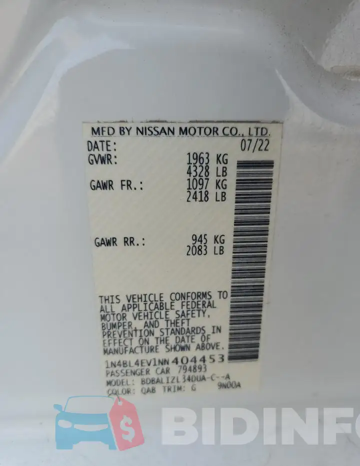 1N4BL4EV1NN404453 Photo# 12