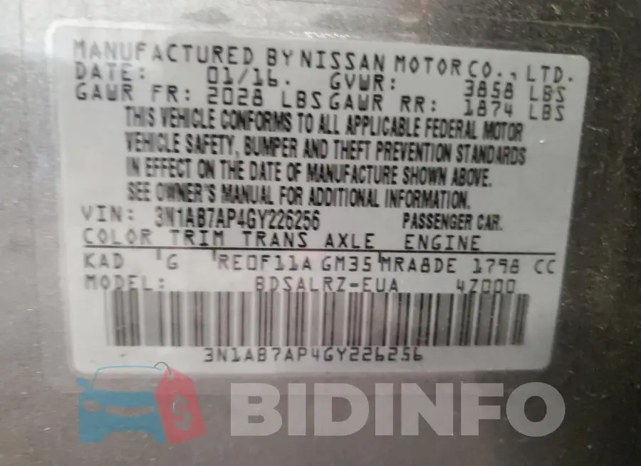 3N1AB7AP4GY226256 Photo# 12