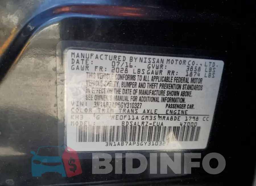 3N1AB7AP5GY310327 Photo# 13