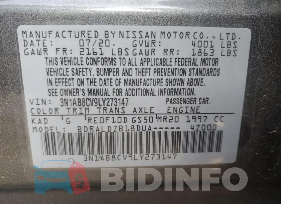 3N1AB8CV9LY273147 Photo# 12