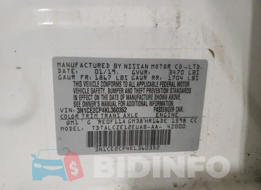 3N1CE2CP4KL360352 Photo# 12